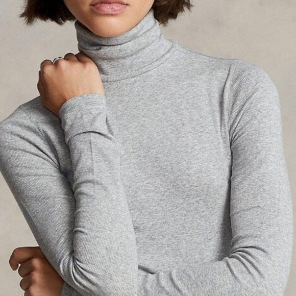 Set of 2 pcs Polo by Ralph Lauren Girls' Grey Cotton-Blend Turtlenecks - Picture 1 of 4